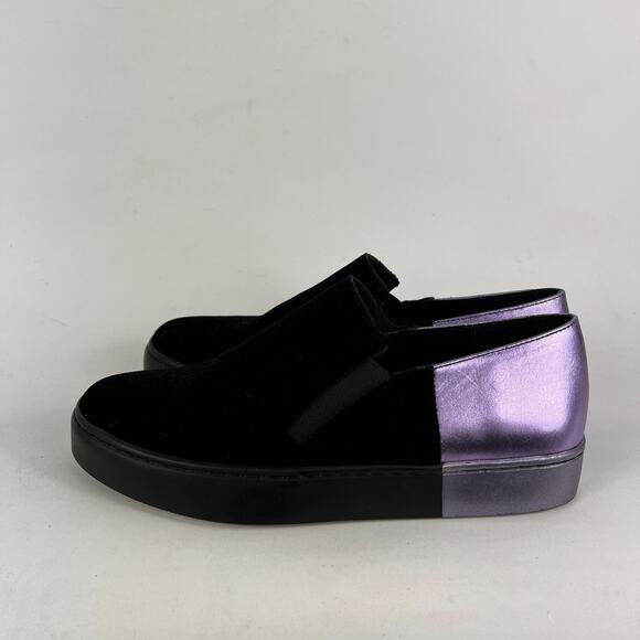 Free People Varsity women's size 7.5 black velvet purple leather slip on shoes - Picture 5 of 11